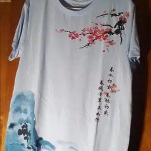 Men's Ink Landscape Print Trendy T-shirt, Crew Neck Short Sleeve Tops, Graphic T